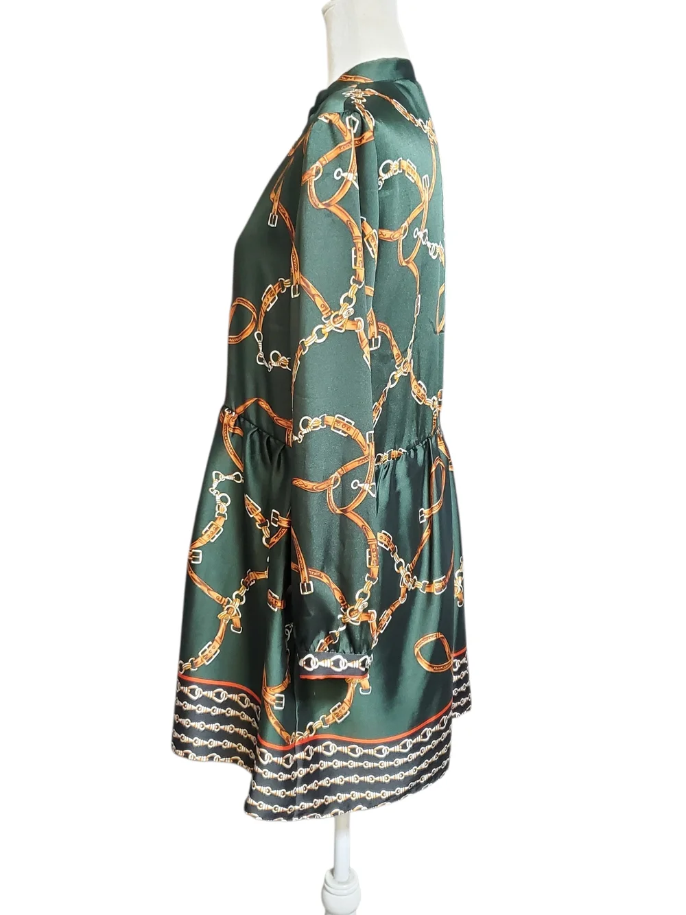 Zara Forest Green Chain-Print Long-Sleeve Dress Size XLarge - Picture 5 of 12